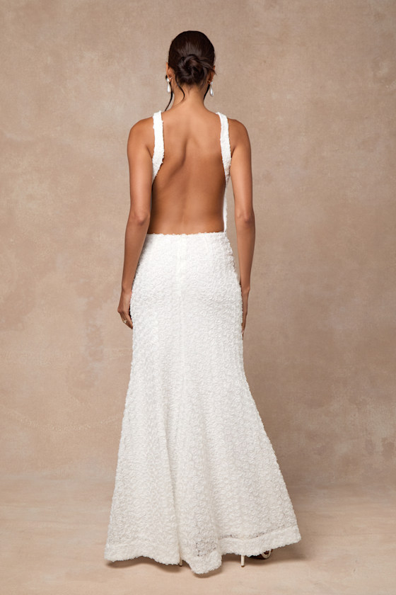 Ottiline White Textured Backless Maxi Dress
