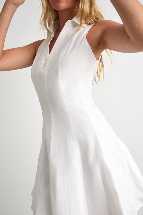 Zenley White Collared Skater Mini Dress