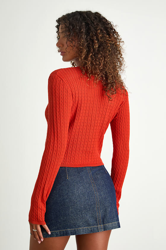 Marylu Bright Red Cable Knit Cardigan Sweater Top