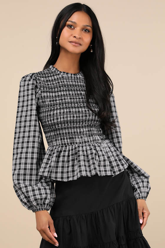 Undeniable Crush Black Plaid Smocked Top