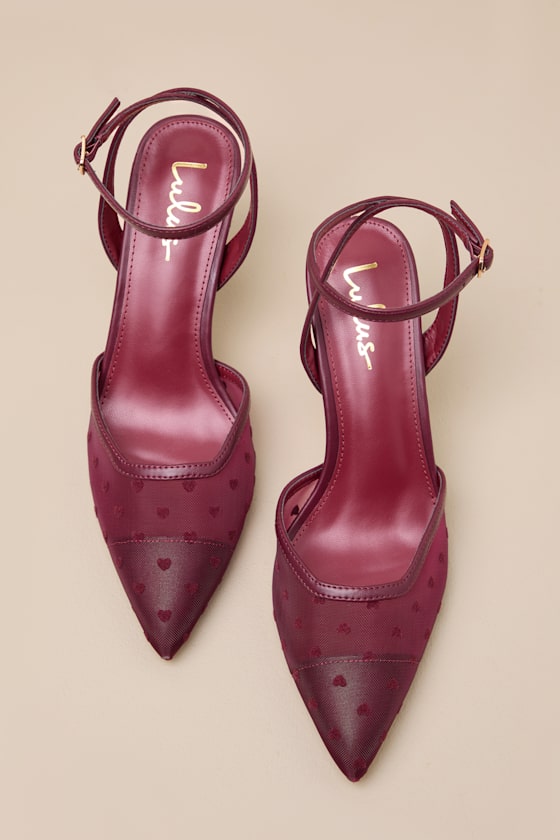 Polaris Merlot Mesh Heart Ankle Strap Pumps
