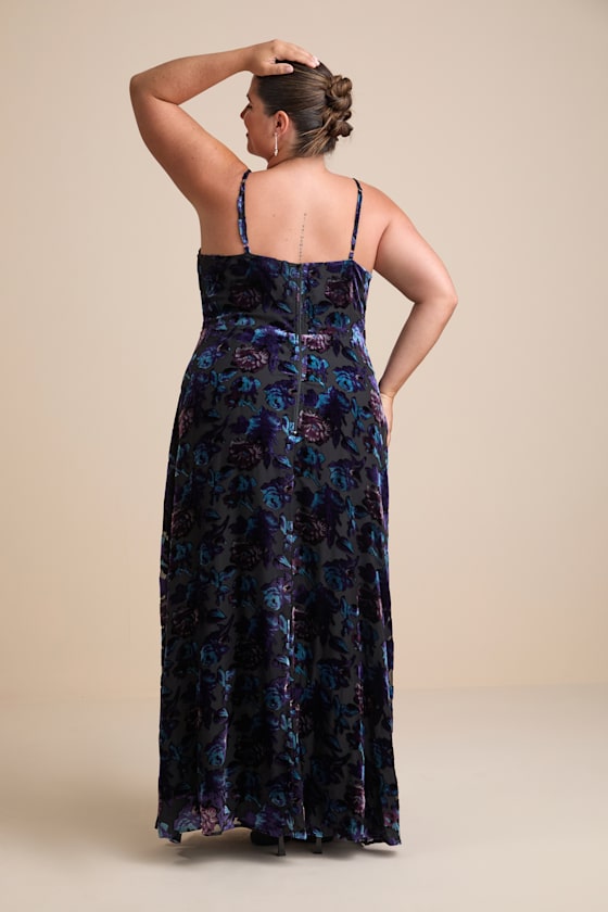 Pretty Companion Black Floral Velvet Burnout Maxi Dress