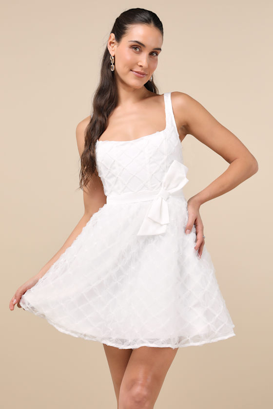 Eowyn White Tulle Bow Skater Mini Dress