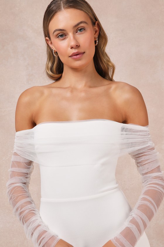 Beautifully Beloved White Mesh Off-the-Shoulder Maxi Dress