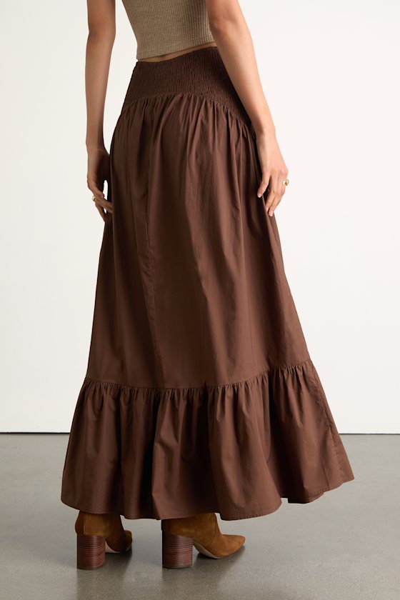 Juniper Dark Brown Cotton Mid-Rise Maxi Skirt