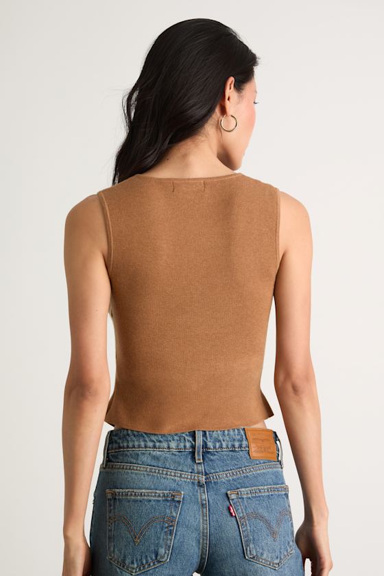 Orlane Light Brown Button-Front Sweater Tank Top
