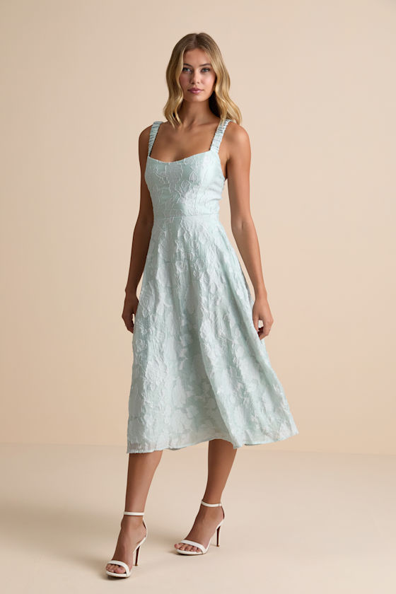 Pristine Muse Mint Green Jacquard Skater Midi Dress