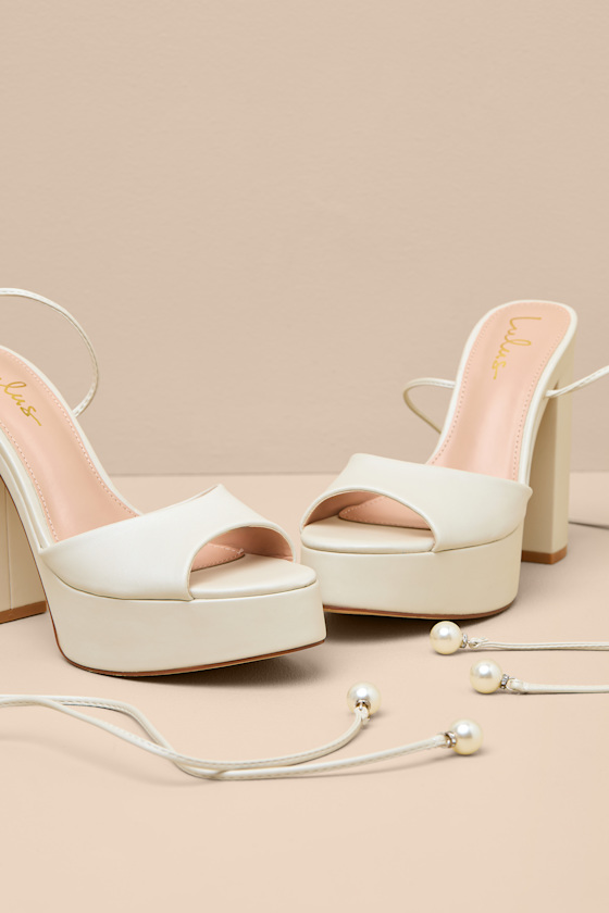 Simonette White Satin Lace-Up Platform High Heel Sandals