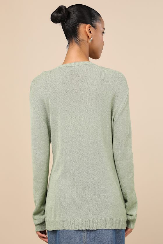 Clean Aesthetic Sage Green Knit Cardigan Sweater