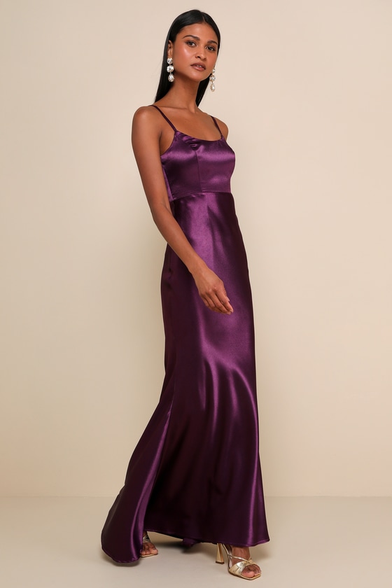 Make You Shine Dark Purple Satin Mermaid Maxi Dress