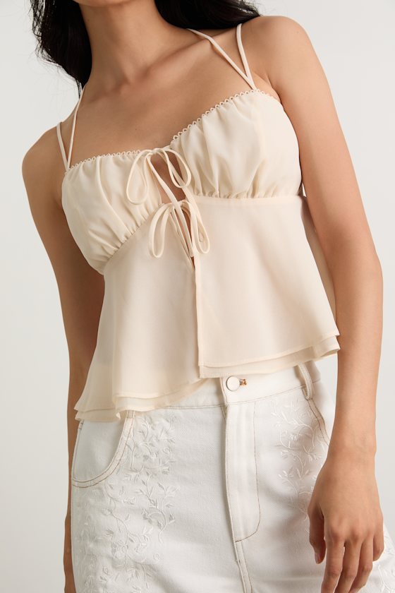 Yasha Cream Tie-Front Babydoll Cami Top