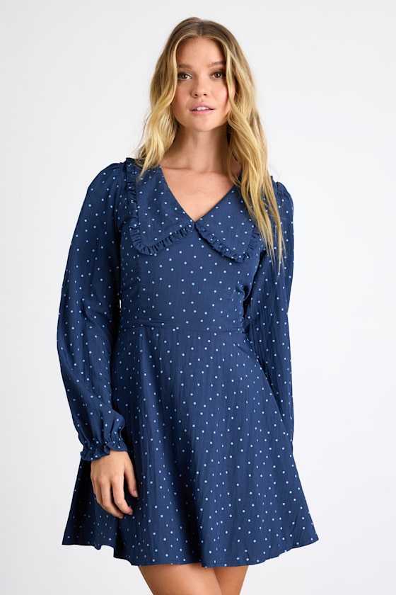 Sweetie Aura Dark Blue Polka Dot Mini Dress