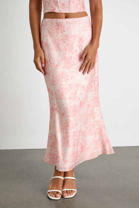 Lynelle Pink Floral Textured Midi Skirt