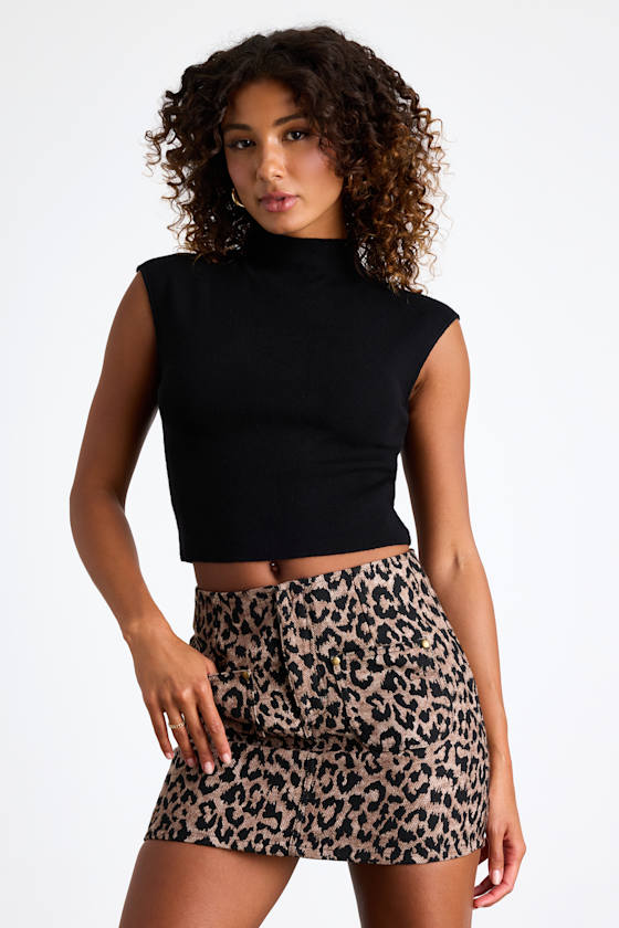 Suki Black Mock Neck Cap Sleeve Sweater Top