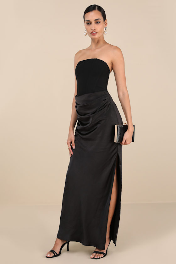 Mella Black Mixed Media Strapless Maxi Dress