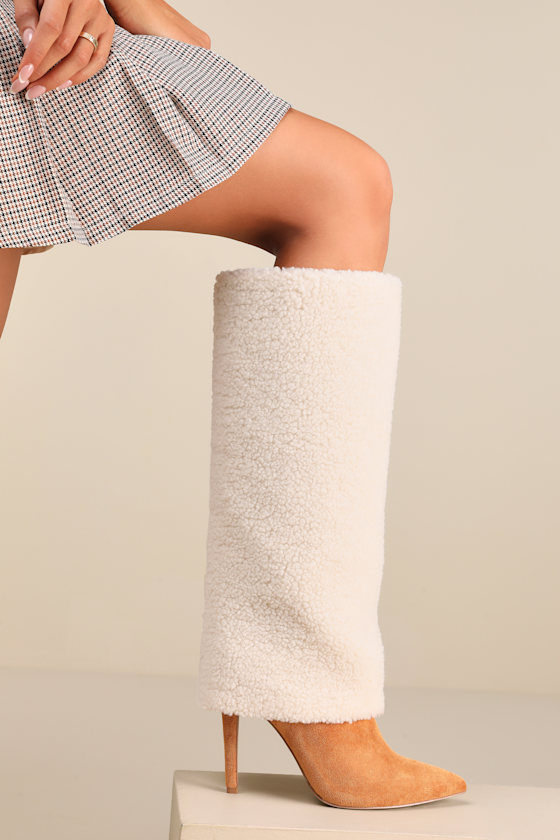 Erving Tan Suede Faux Fur Fold-Over Knee-High Boots