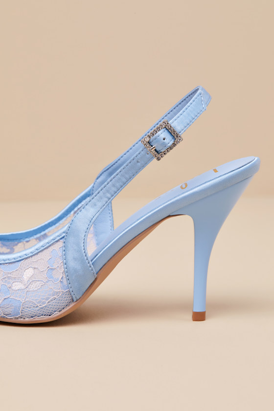 Ardelle White and Blue Lace Slingback Pumps