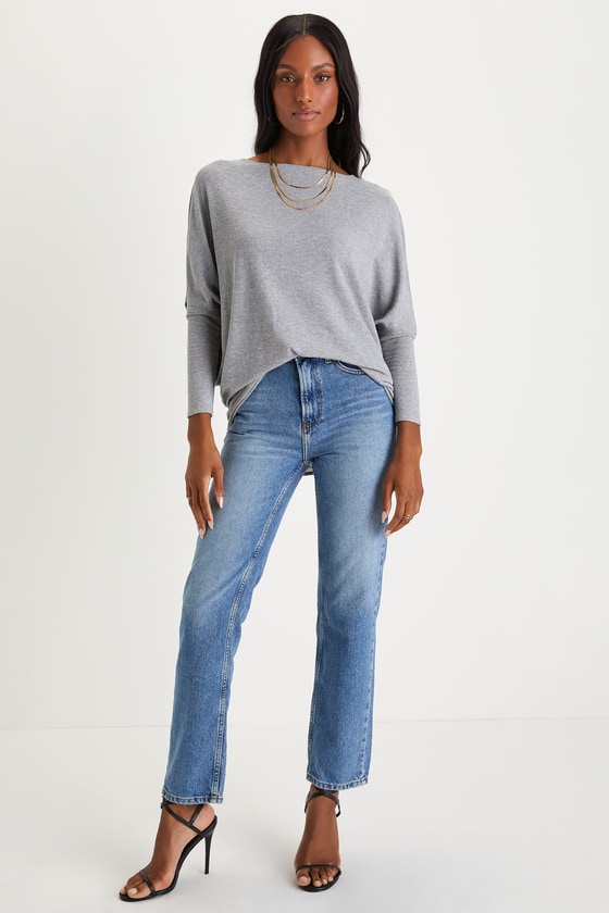 Verla Heather Grey Dolman Sleeve Sweater Top