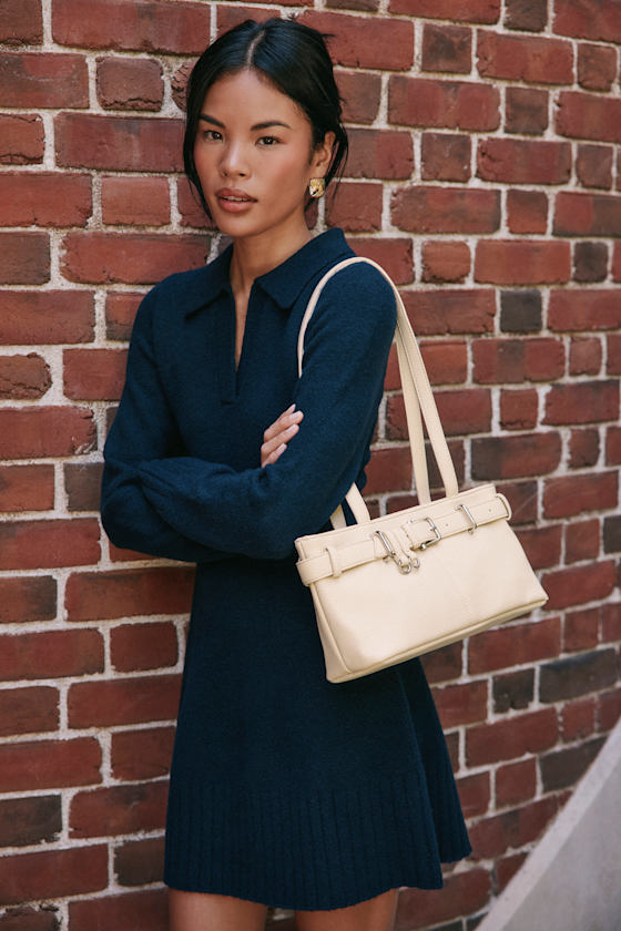 Soft Serenity Navy Collared Sweater Mini Dress