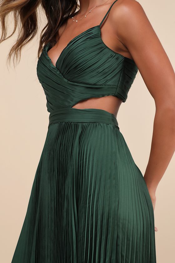 Got the Glam Emerald Green Pleated Cutout Maxi Dress