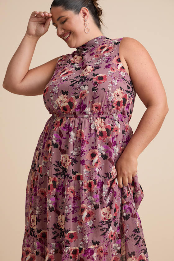 In My Dreams Mauve Floral Print Midi Dress