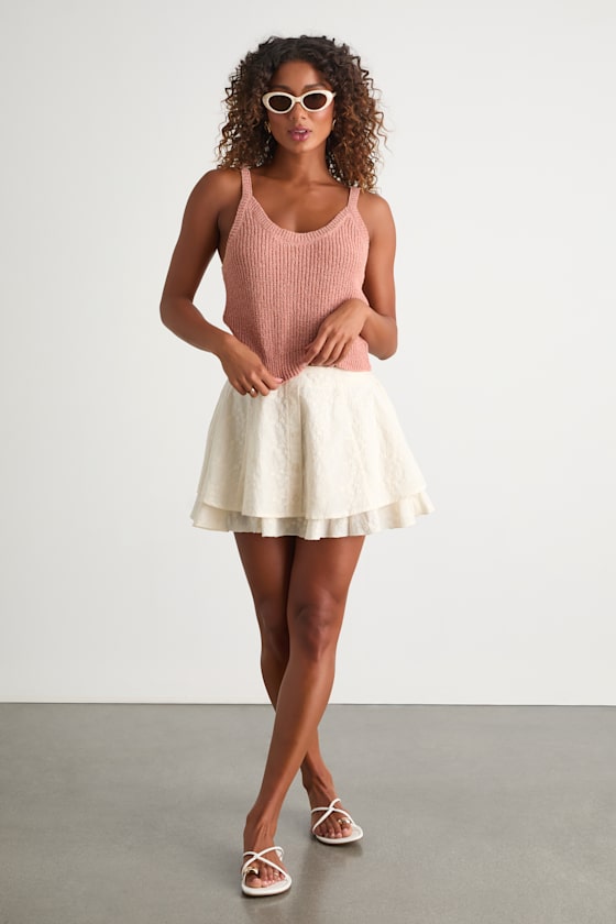 Alwen Cream Embroidered Tiered Mini Skirt