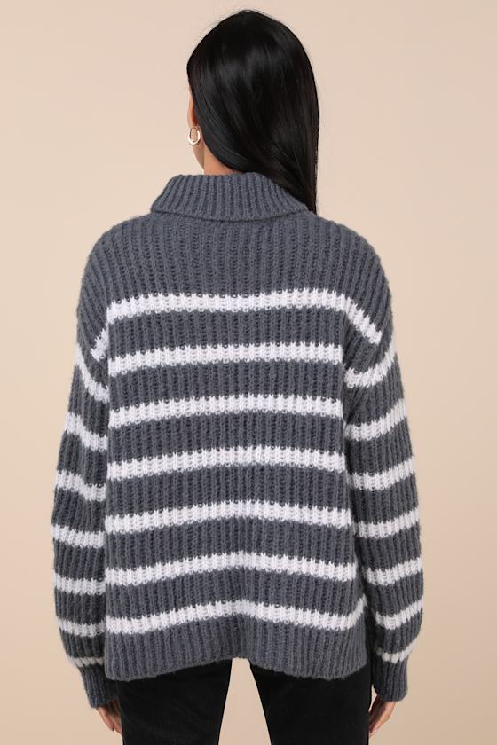 Cooler Forecast Grey and White Striped Turtleneck Sweater