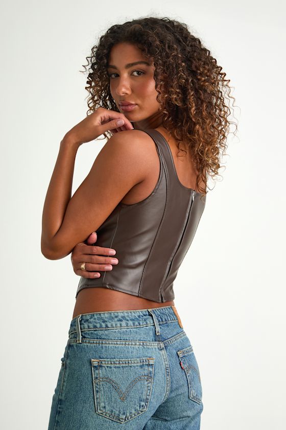 Alikah Dark Brown Vegan Leather Bustier Tank Top