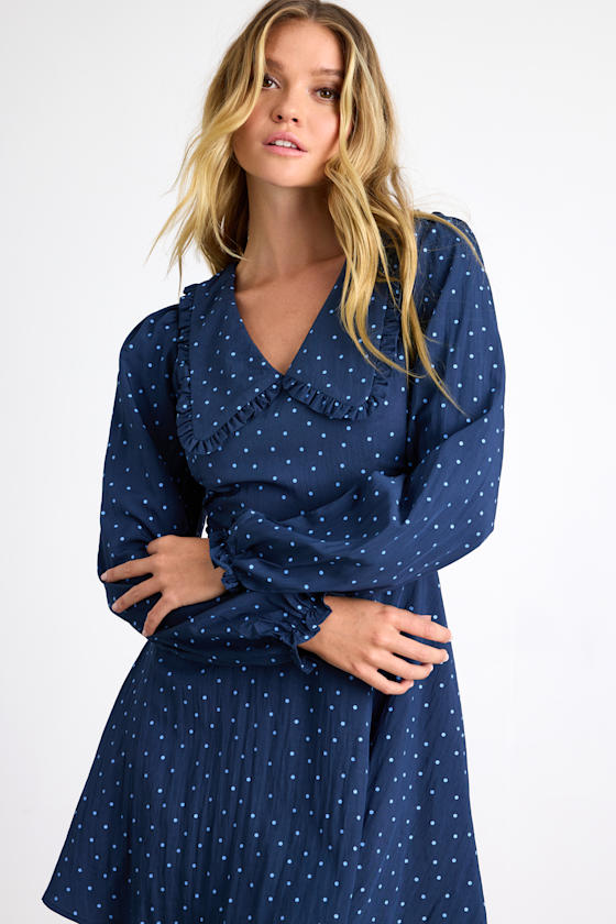 Sweetie Aura Dark Blue Polka Dot Mini Dress