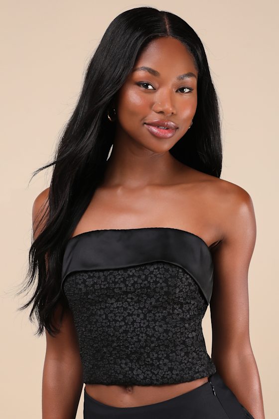 Envied Confidence Black Jacquard Cropped Strapless Top