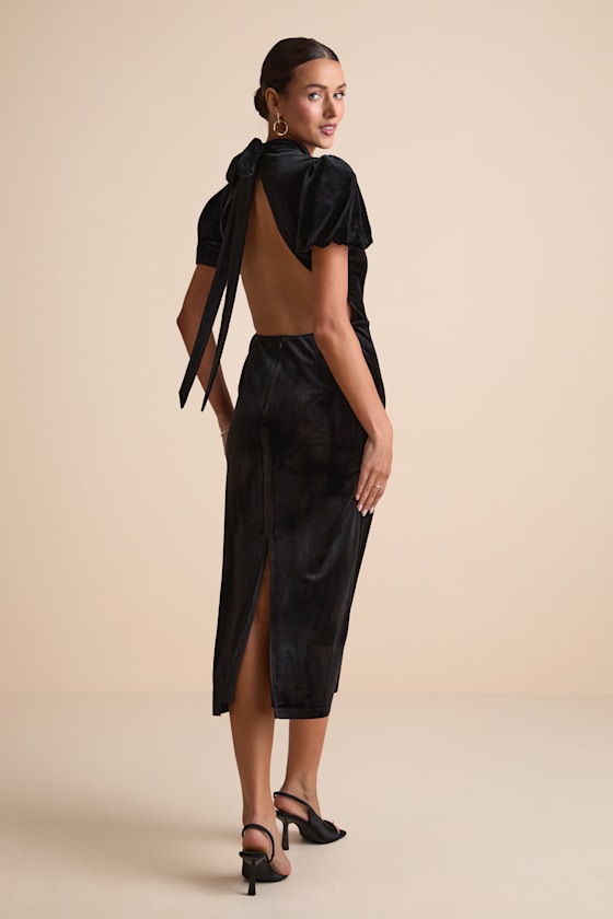 Fabulous Intuition Black Velvet Backless Column Midi Dress