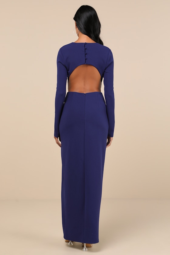 Flawless Esteem Royal Blue Long Sleeve Cutout Column Maxi Dress