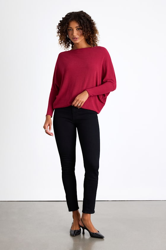 Verla Wine Red Dolman Sleeve Sweater Top