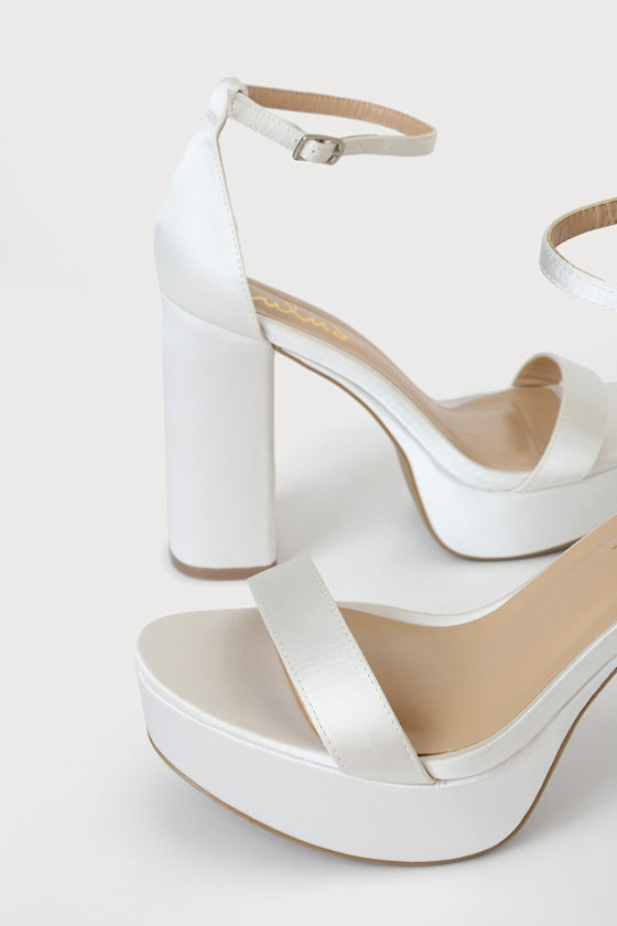 Arrabella Ivory Satin Platform Ankle Strap Heels