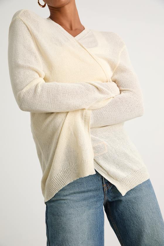 Clean Aesthetic Cream Knit Cardigan Sweater