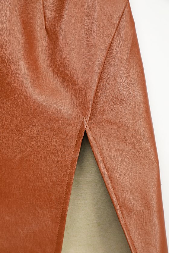 Walking the Walk Camel Vegan Leather Mini Skirt