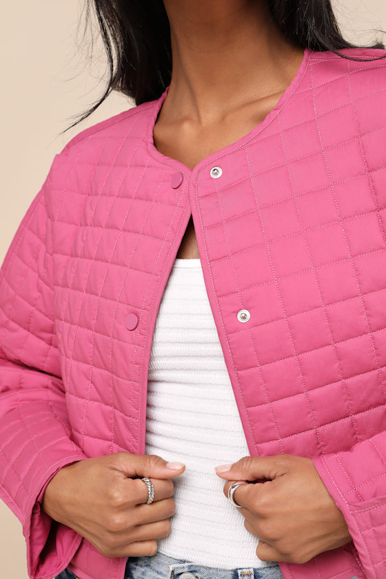 Denny Hot Pink Quilted Cropped Jacket
