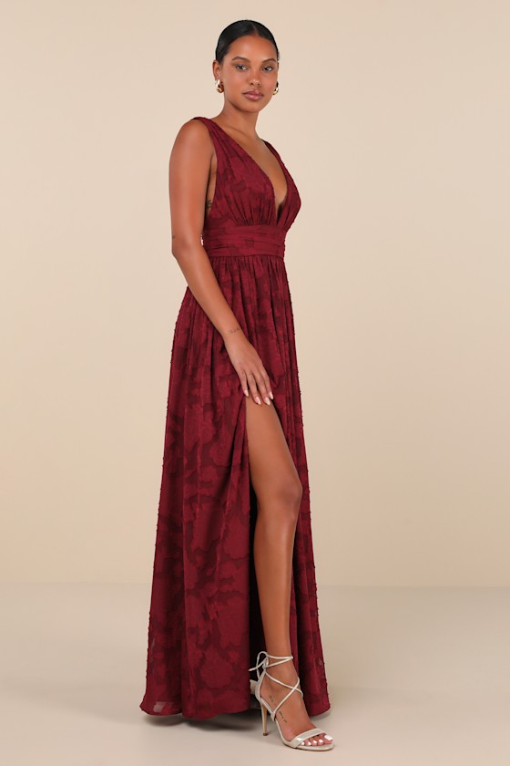 Sweet Sophistication Burgundy Burnout Floral Maxi Dress