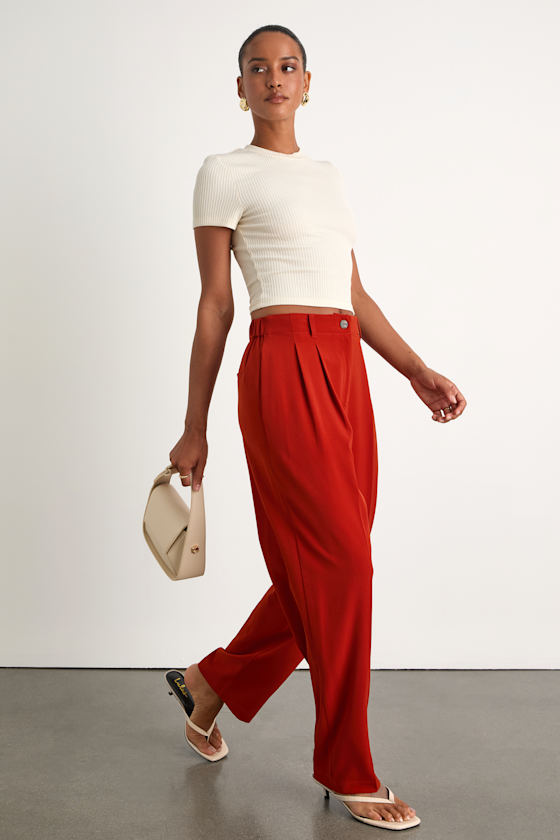 Sophisticated Company Rust Red Straight Leg Trouser Pants