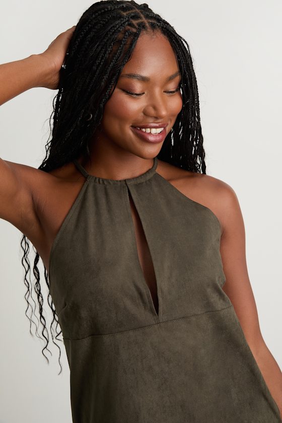Westlynn Olive Suede Cutout Shift Mini Dress