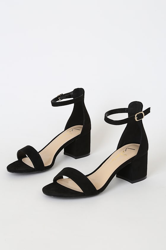 Harper Black Suede Ankle Strap Heels