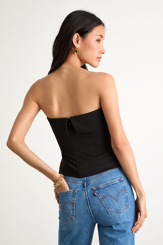 Nikora Black Ponte Knit Strapless Top
