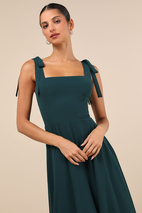 Love Me Forever Emerald Green Tie-Strap Square Neck Maxi Dress