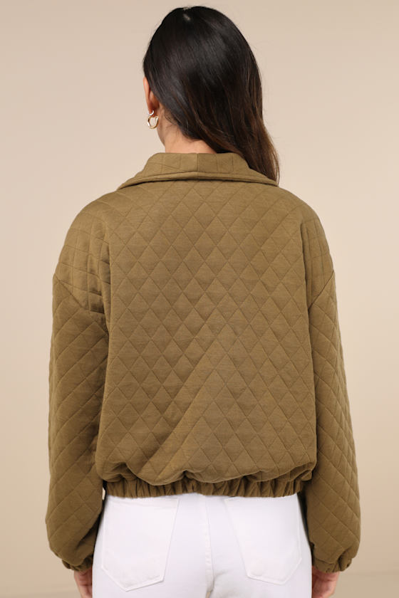 Layered Charisma Olive Green Collared Quilted Jacket