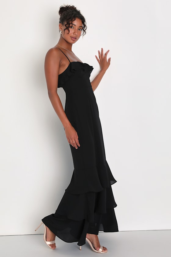 Lively Evenings Black Sleeveless Tiered Maxi Dress