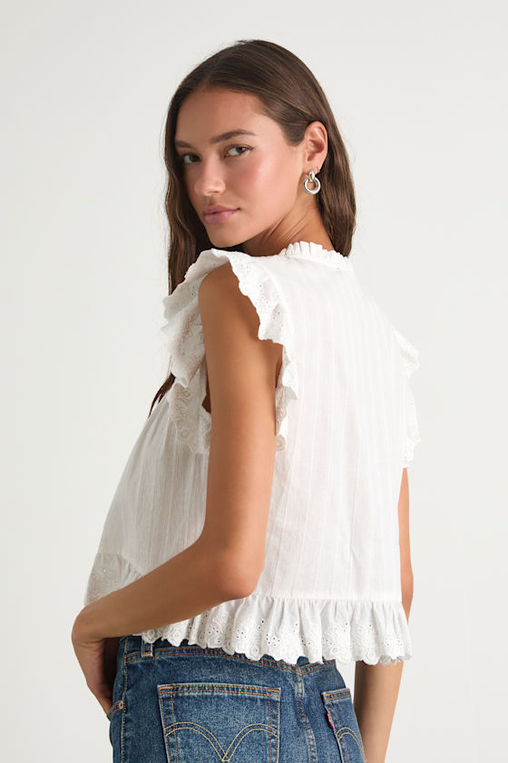 Annabelle Ivory Pleated Cotton Button-Up Top