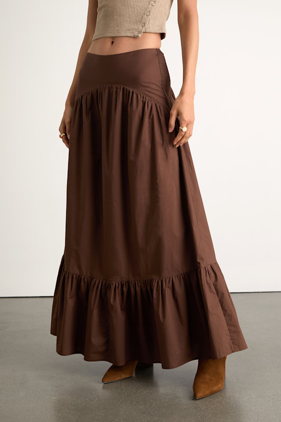 Juniper Dark Brown Cotton Mid-Rise Maxi Skirt