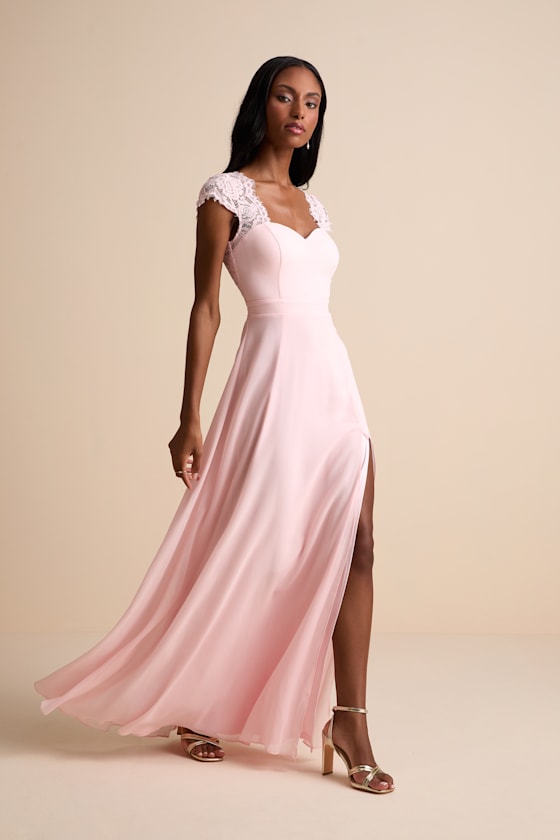 Momentous Moments Blush Pink Lace Backless Maxi Dress