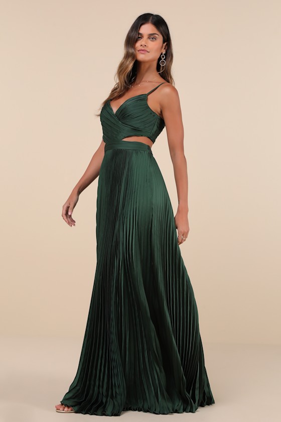 Got the Glam Emerald Green Pleated Cutout Maxi Dress