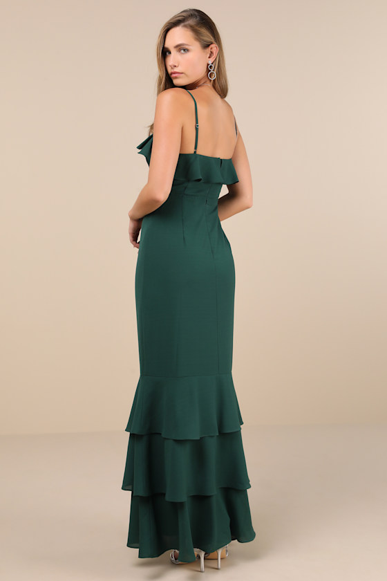 Lively Evenings Green Sleeveless Tiered Maxi Dress